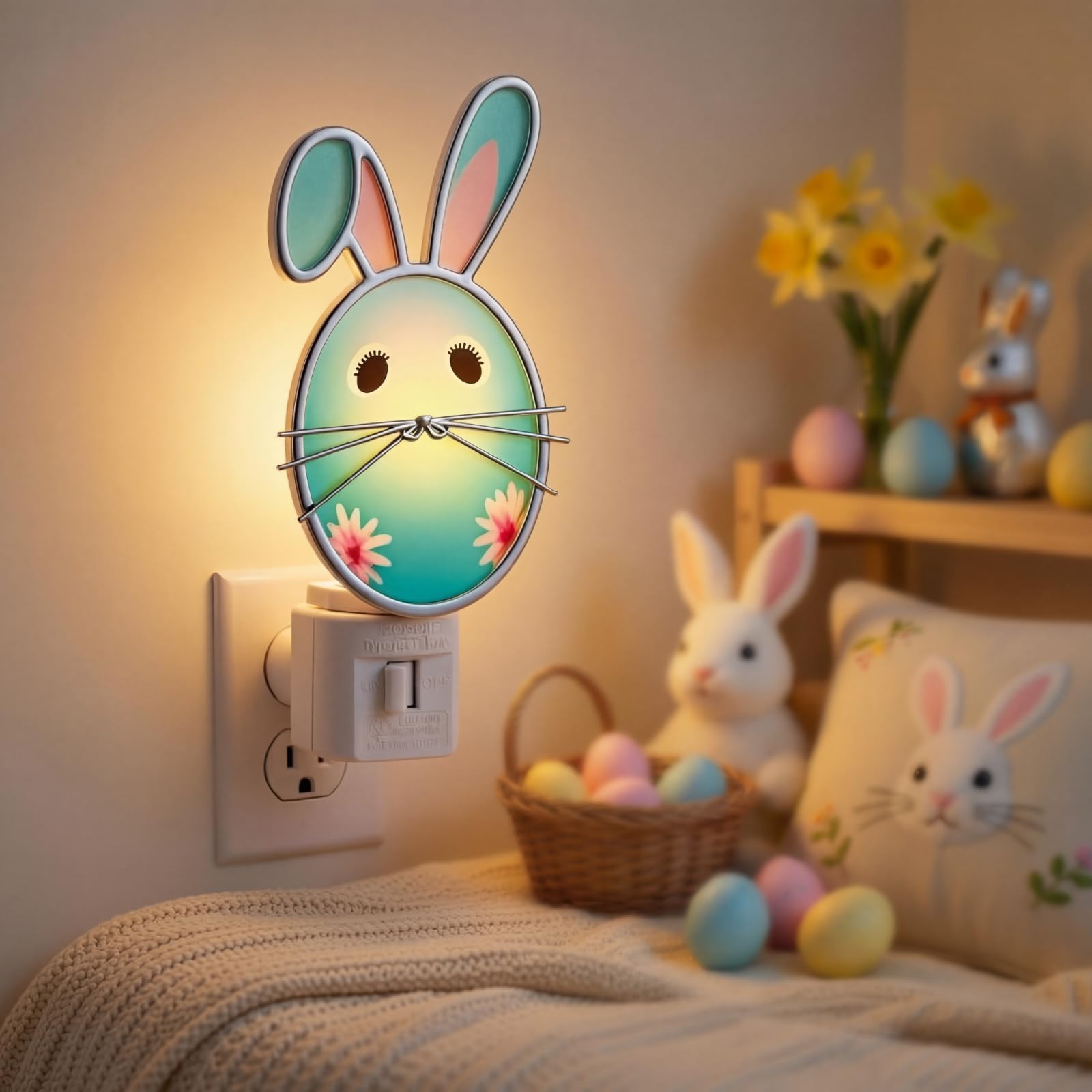 Hohean Easter Egg Night Light with Egg Design  Plug in Wall Light with Rotating Plug  Resin Easter Decoration for Bedroom  Bathroom  Hallway  Living Room  Includes C7 LED Bulb
