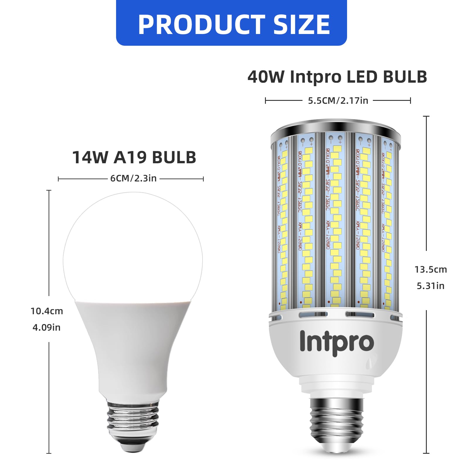 Intpro Led Corn Light Bulb Led Light Bulb 450W Equivalent 5500 Lumen 6500K 40W Large Area Cool Daylight White E26/E27 Base For O