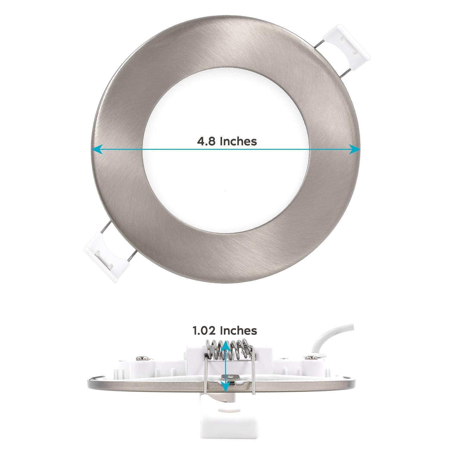 LUXRITE 4 Inch Ultra Thin LED Recessed Light, Dimmable, 750 Lumens, 5 Color Options, Brushed Nickel, 4 Pack, Model LR23756