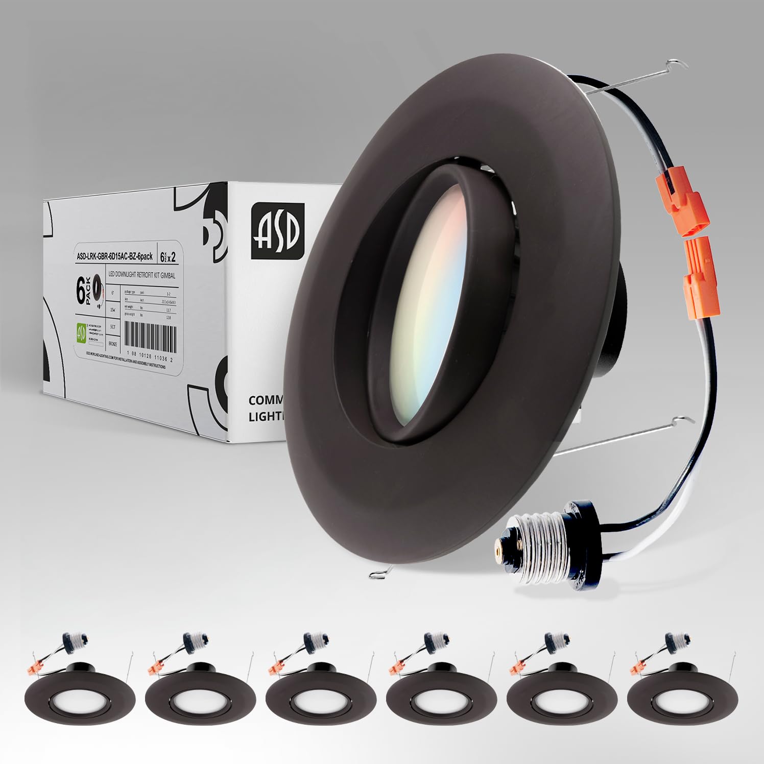 ASD Retrofit 6 Inch Gimbal LED Recessed Light - Oil Rubbed Bronze 15W 1236LM 2700/3000/3500/4000/5000K Adjustable Dimmable LED D