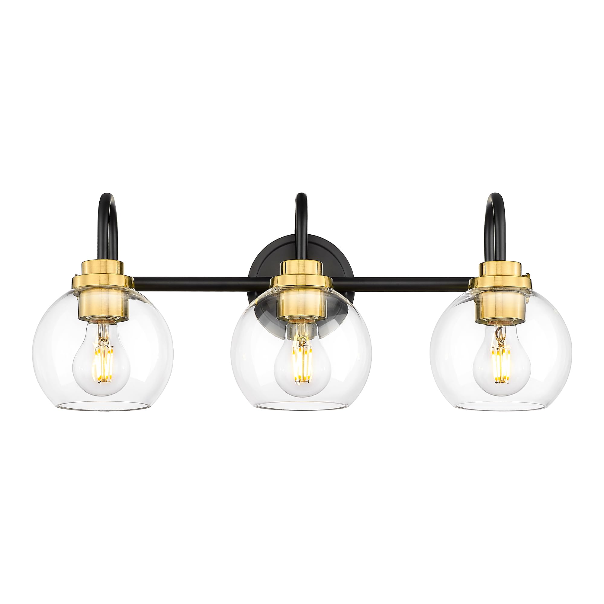 Audickic Bathroom Light Fixtures  3-Light Black And Gold Vanity Lights With Globe Clear Glass  Modern Vanity Lighting Fixtures Over Mirror  Ad-22280-3W-Kg