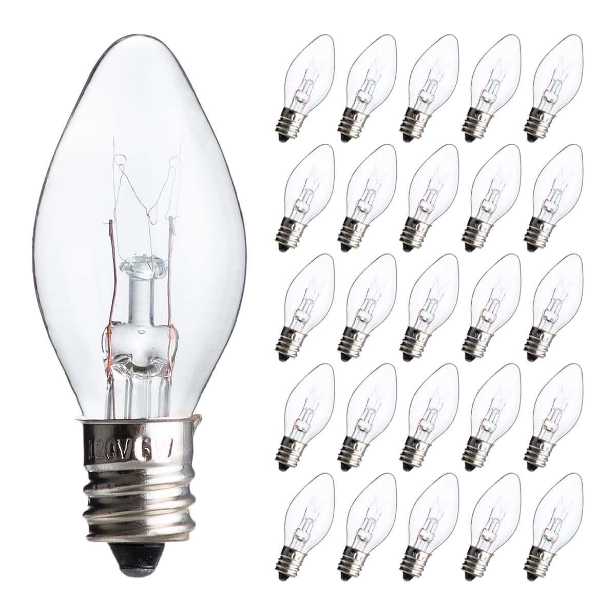 Joiedomi 25 Pack C7 Bulb  Replacement Light Bulbs For Christmas Outdoor  Indoor  Lawn  Tree  Panel Decor  E12 Candelabra Base  Longer Life 120 Volt  6W