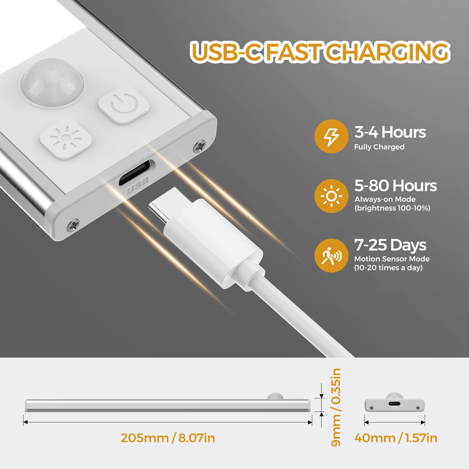 Dealgadgets 3 Pack Under Cabinet Lights, 32 Led Warm White, Motion Sensor, 8.07 Inch - Silver