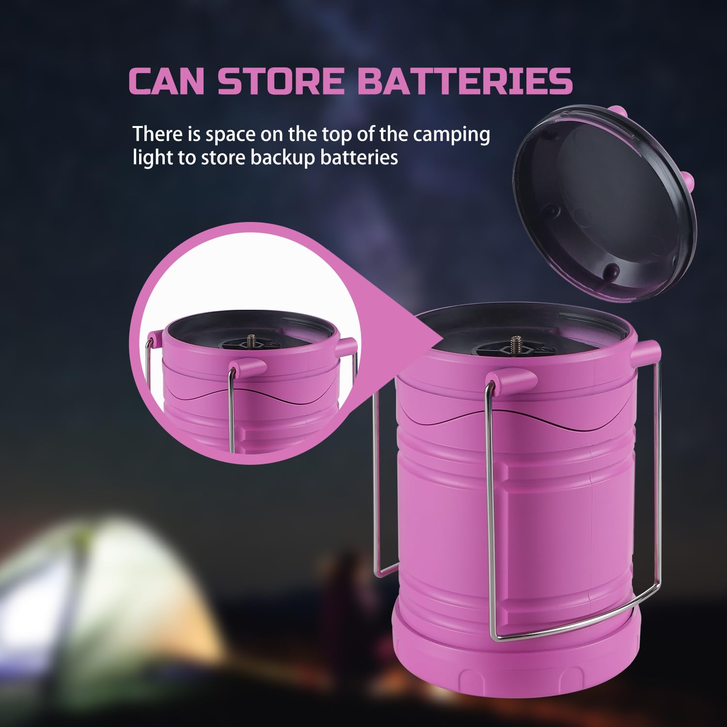 Lichamp 4 Pack Pink LED Camping Lanterns, Battery Powered, Super Bright, Collapsible, Model A4PK