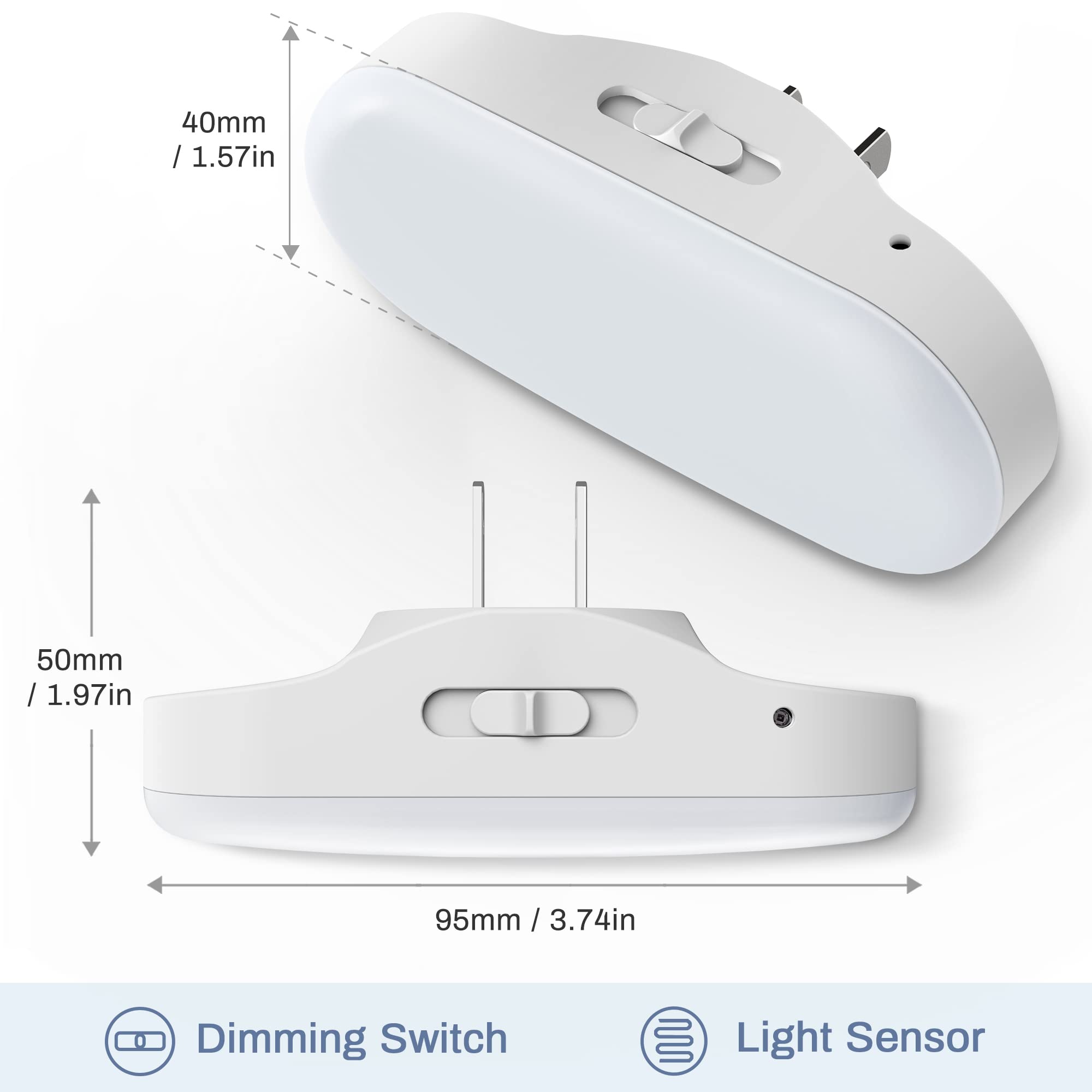 Doresshop Night Light, Night Lights Plug Into Wall, [2 Pack] Led Night Light With Dusk To Dawn Sensor, 1W 5000K Dimmable Night Light From 0Lm To 100Lm For Bathroom Hallway Bedroom Kids Room Stairway
