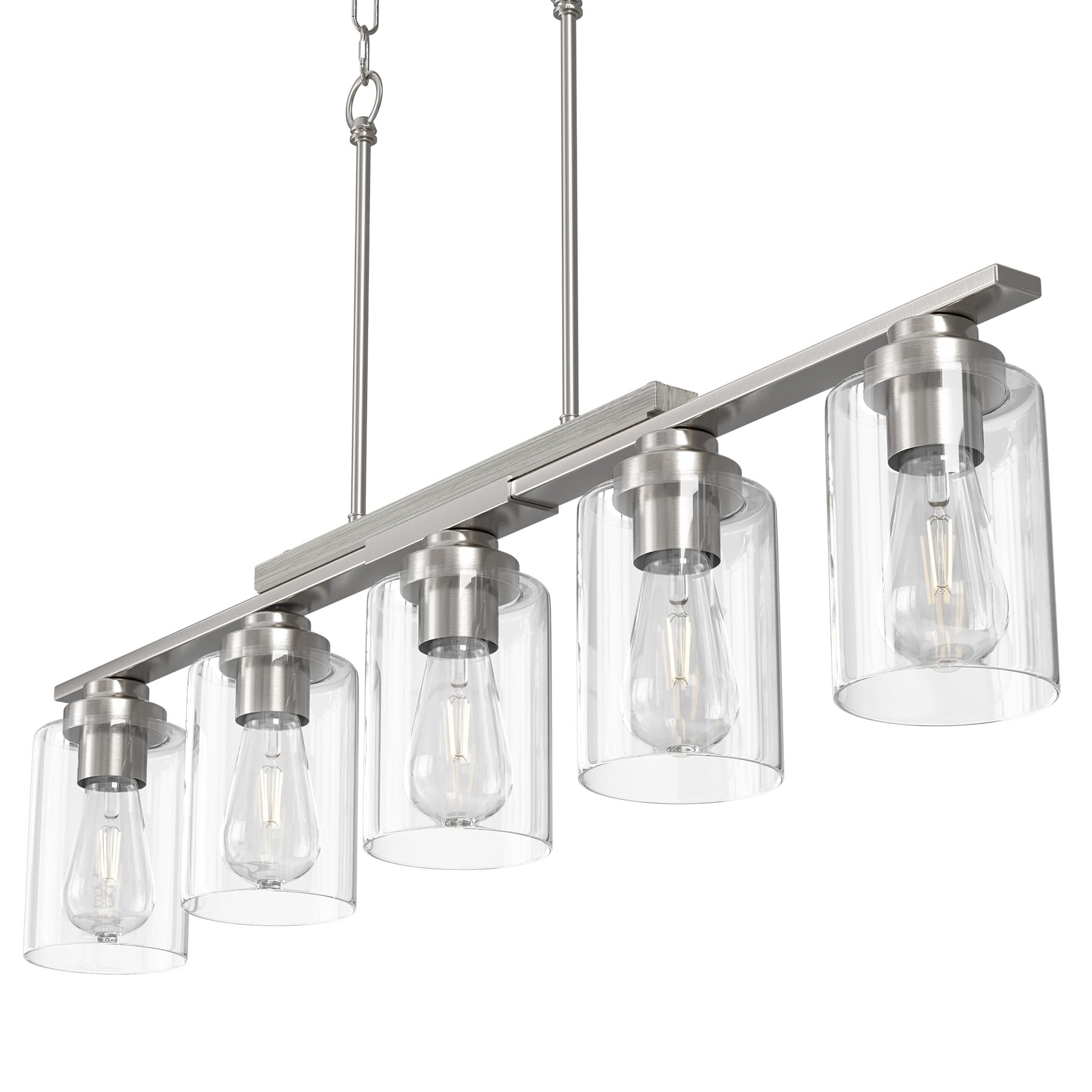 Vonluce Kitchen Island Lighting  5-Light Dining Room Light Fixture Over Table With Glass Shade And Adjustable Rods  Farmhouse Linear Chandelier For Kitchen Island  Brushed Nickel  Etl Certificated