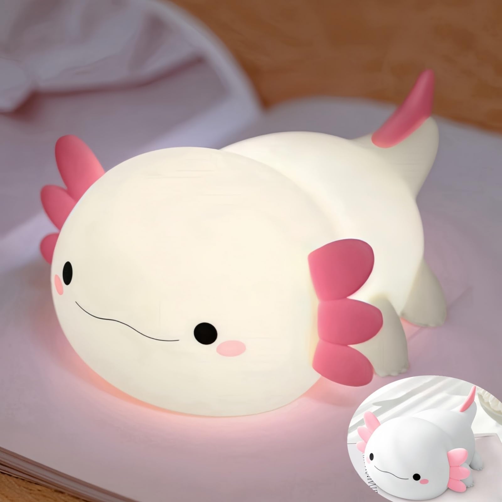 Yr Yrhh-Pet Axolotl Night Light For Kids  Cute Squishy Rechargeable Axolotls Lamp  Unique White Pink Xmas Axolotl Gifts  Dimmable Led Silicone Nightlight  Baby Safe  Girls Room College Dorm D?Cor