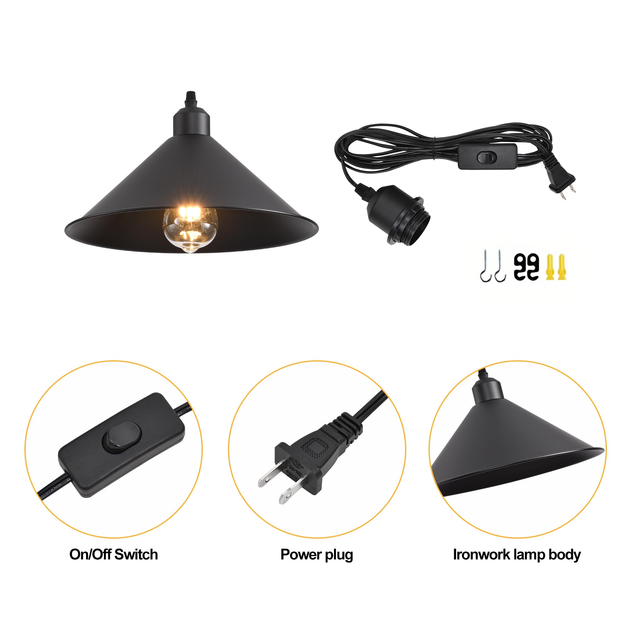 Aojunsansan 11.8In Plug In Pendant Light  2 Pack Industrial Hanging Lamp Black Vintage Pendant Lighting Fixtures With 15Ft Cord On/Off Switch For Kitchen Island Dinning Hall  Bedroom