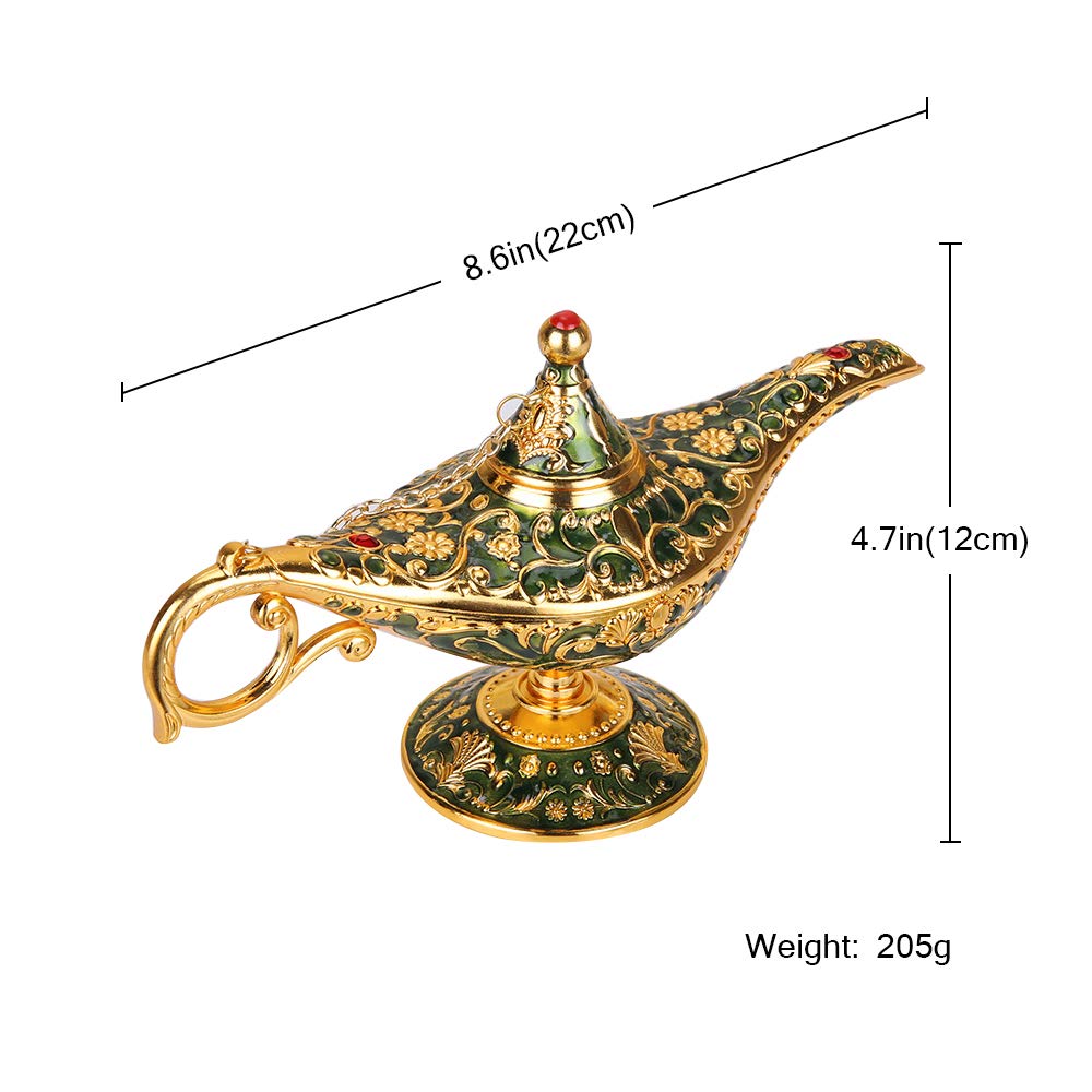 ANQIA Vintage Aladdin Genie Lamp - Zinc Alloy Jewelry Box - Gold & Green - Model SD001S - Home Party Wedding Decoration
