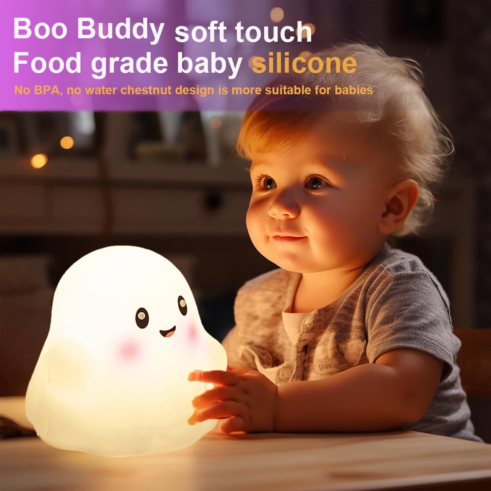 Ghost Night Light for Kids, Silicone Nursery Nightlight with 13 Interactive Sound Effects ,Halloween Decor Lamp Adjustable Dimma