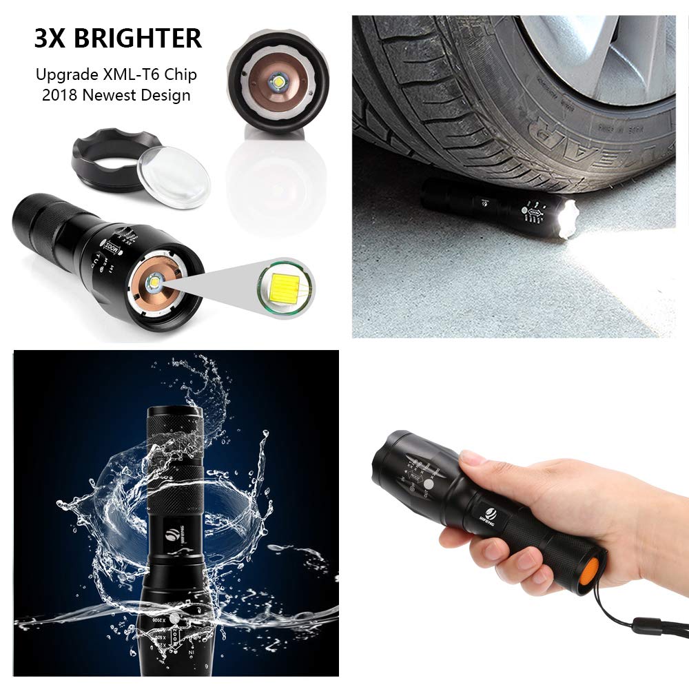 Yifeng 3Pcs Tactical Flashlight, Ultra Bright -T6 Flashlight With Adjustable Focus And 5 Light Modes For Camping Hiking Emergenc