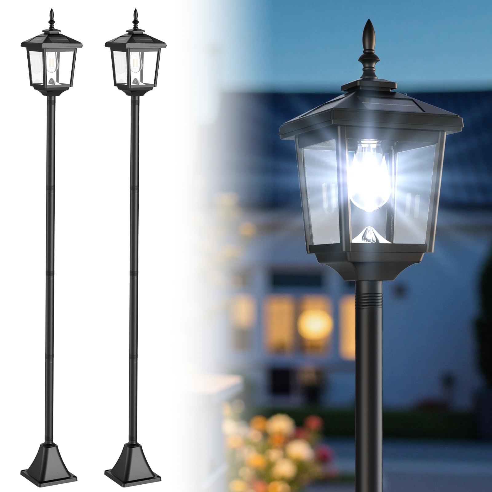 Greluna Solar Lamp Post Light Outdoor, Cool White, IP45 Waterproof Solar Post Lights Outdoor, Pole Lights Decorative Lamp for Ya
