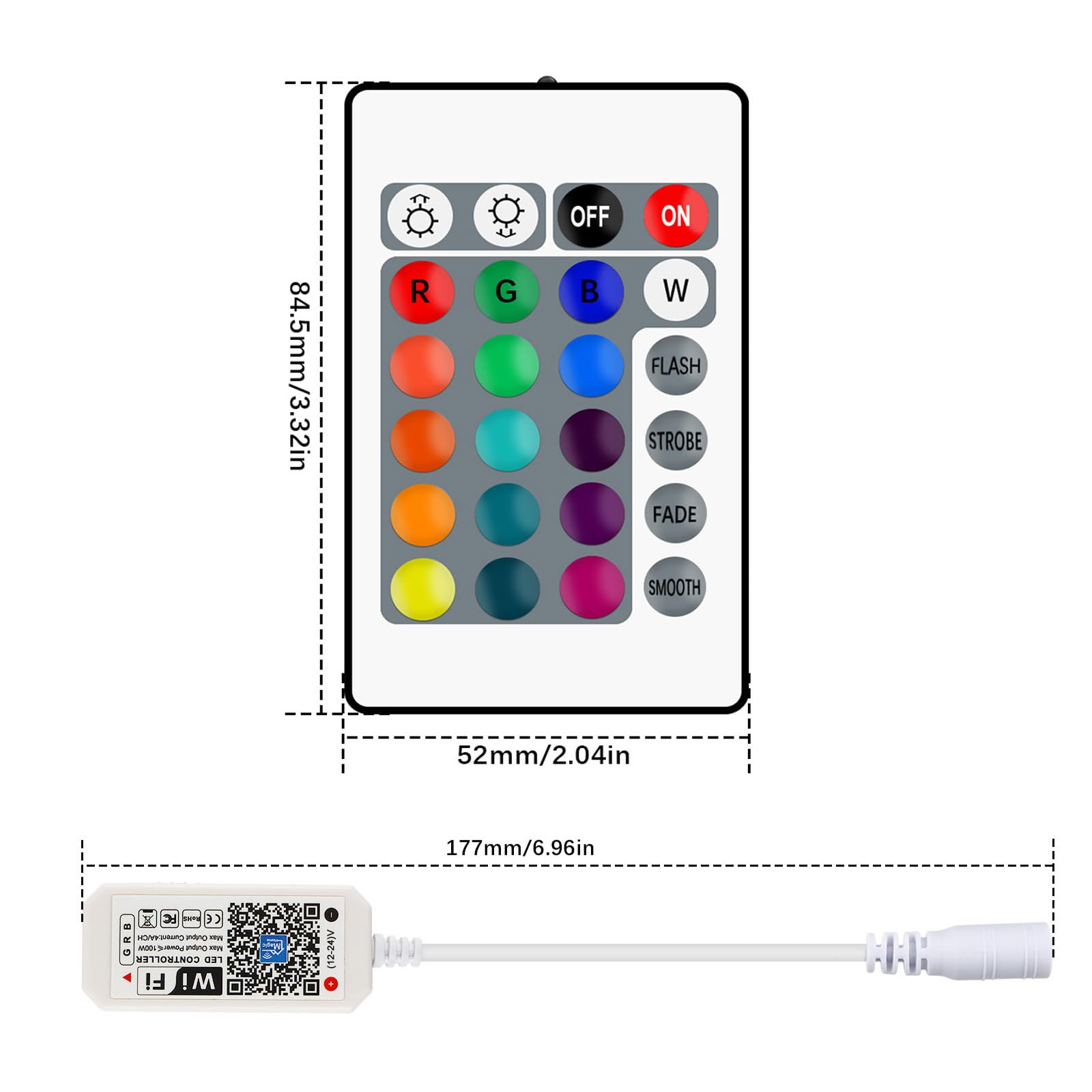 Rgbzone Wifi Rgb Led Controller, 24-Key Rf Remote, Dc 5V/12V/24V, For 5050 3528 5630 Led Strip Lights, Compatible With