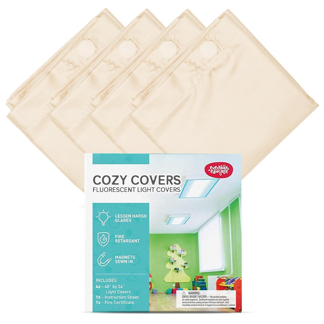 Fluorescent Light Covers For Ceiling Lights - Flicker & Glare Reducing Filters For Ceiling Lights - Overhead Light Covers - Light Covers For Classroom And Office - 48" X 24", Off-White (4 Pack)