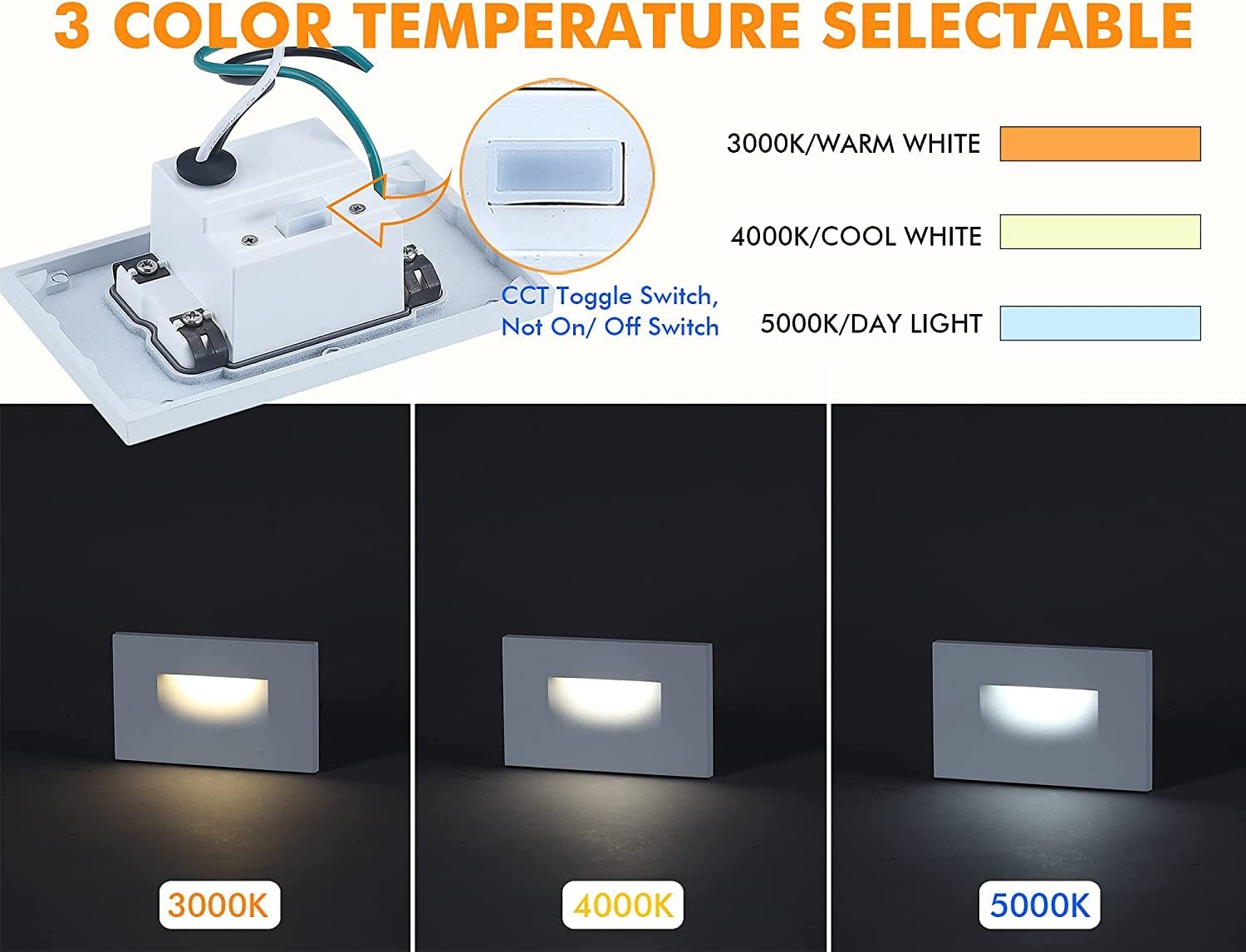 CLOUDY BAY Dimmable LED Step Lights 3000K/4000K/5000K, 3W 100lm, 4.75 Inch, Aluminum, White, Model
