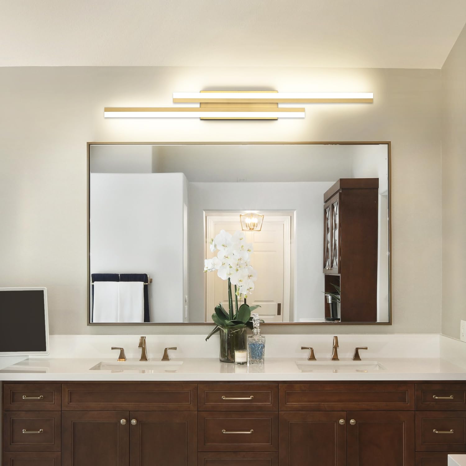 PRESDE Bathroom Vanity Light, 40inch Gold LED Fixture, 5 Color Temperatures, Dimmable, Aluminum, Modern Design