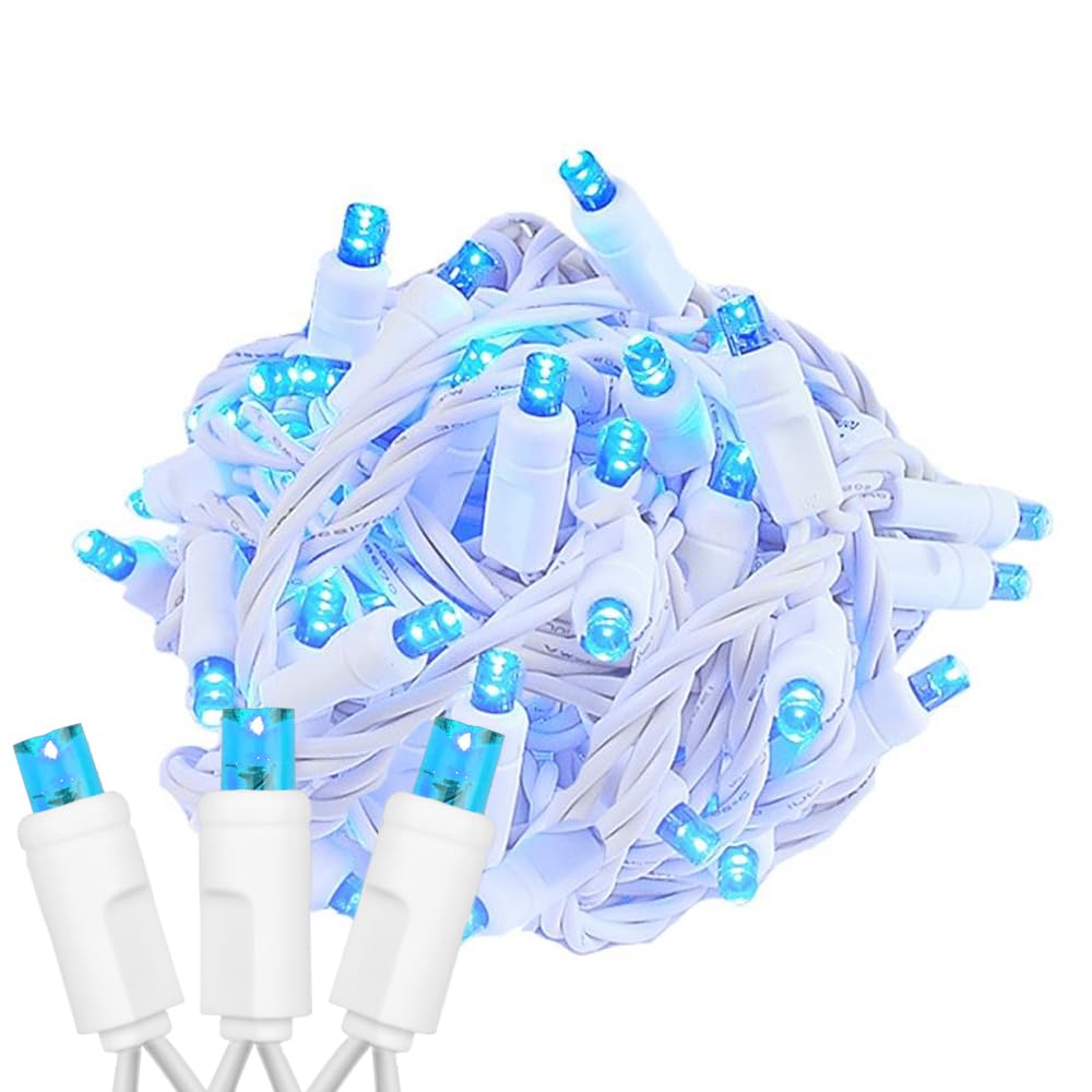 Novelty Lights 25 Feet 50 Light Blue LED Christmas Lights White Wire, Connectable Mini String, Indoor/Outdoor, Commercial Grade,