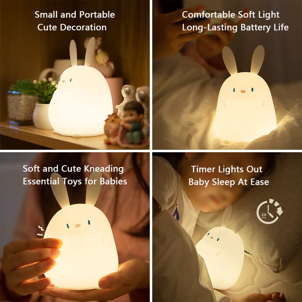 LEDHOLYT Bunny Night Light for Kids, Silicone Rabbit Lamp, Cute Bedside Decor, Kawaii Design, Ideal for Baby and Toddler Room