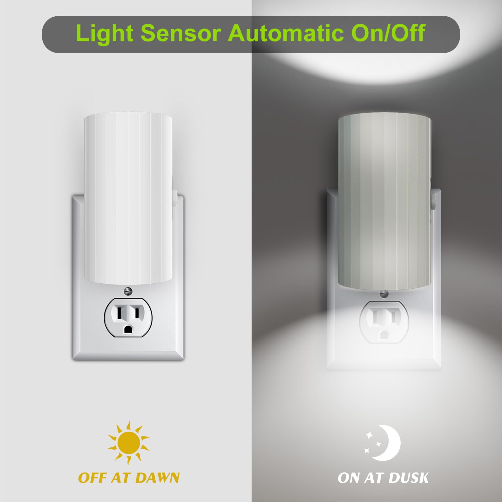 Night Light, Led Night Lights Plug Into Wall, Sensor Dusk To Dawn, 0-100 Lm Dimmable Night Lights, 5000K Daylight White, Modern Night Lights For Bathroom Bedroom Kitchen Toilet Hallway, 2 Pack