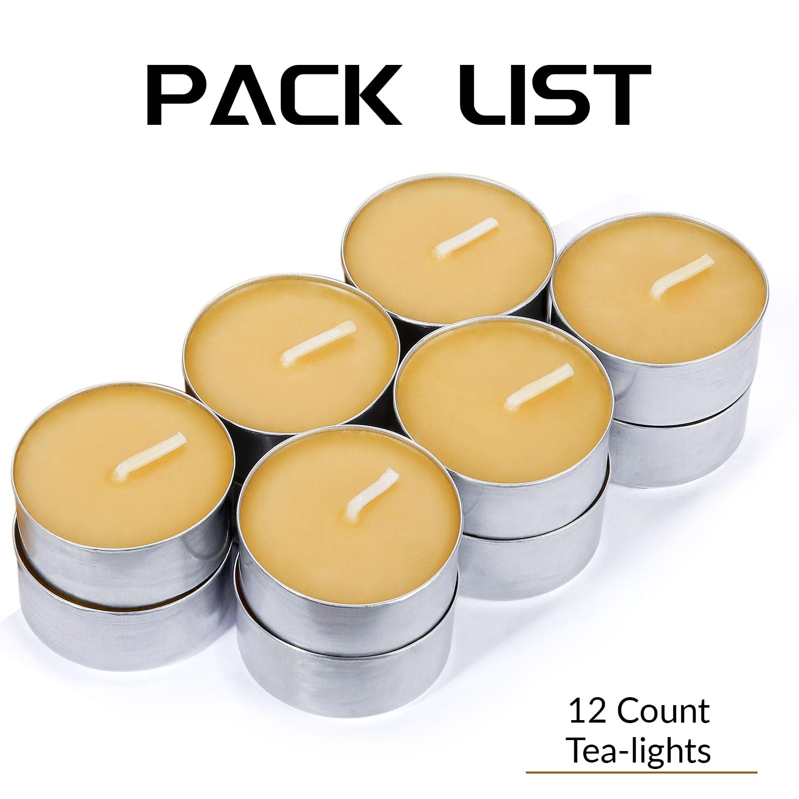 Natural Beeswax Tealight Candles In Metal Aluminum Cup - Organic Small Candle Natural Scent Smokeless 4-5 Hours Long Burning - Yellow, Pack Of 12