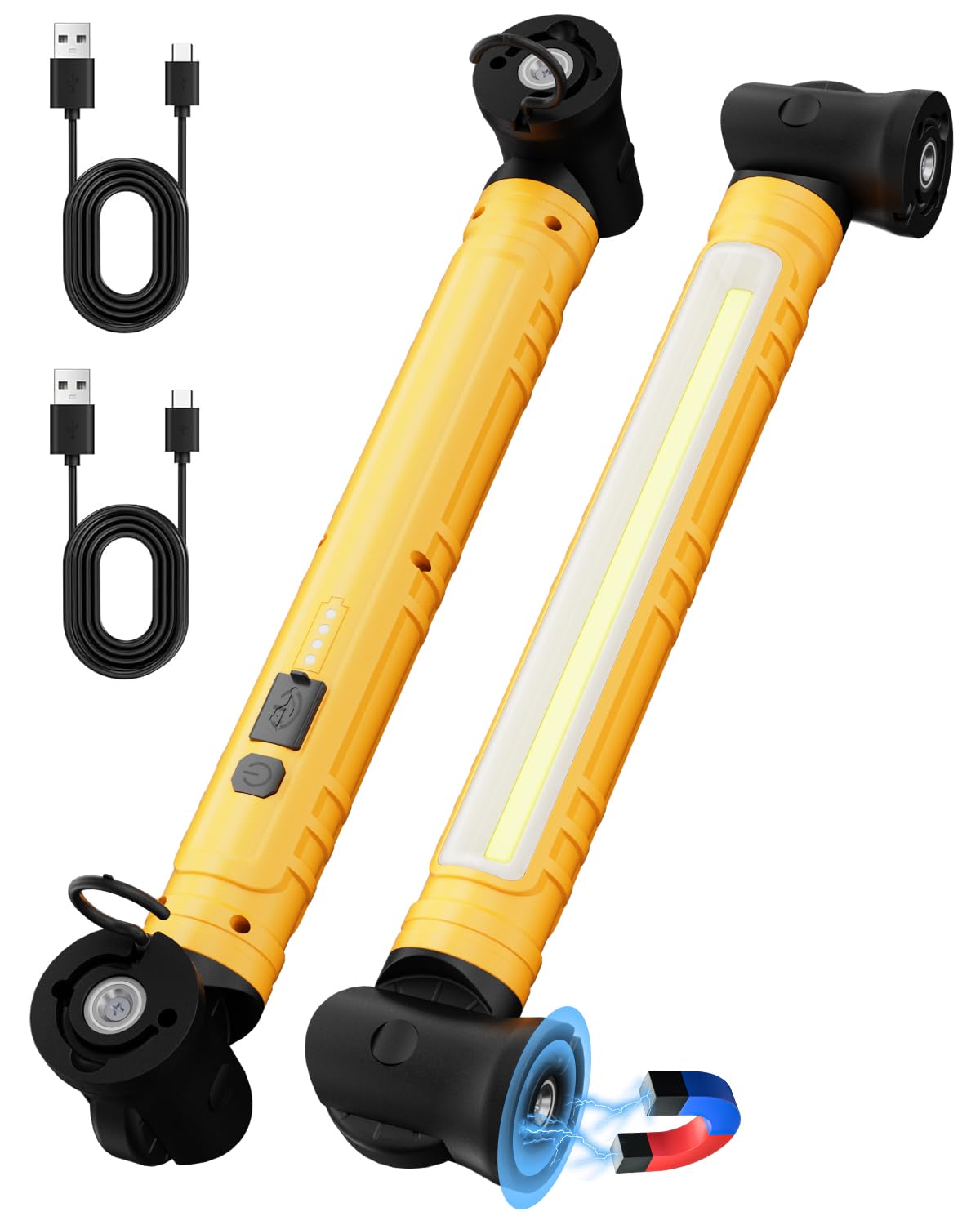 2 Pack Work Light, 3000Lm Led Work Lights, Rechargeable Underhood Work Light With Hooks & Rotating Magnetic Base, Cordless Battery Powered Mechanic Light For Car Repairing Workshop