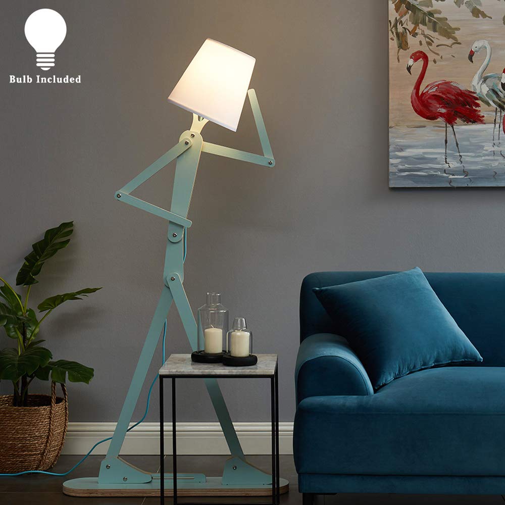 Hroome Cool Tall Decorative Floor Lamp Unique Aqua Blue Color Standing Adjustable Corner Reading Wood Lights For Living Room Kid
