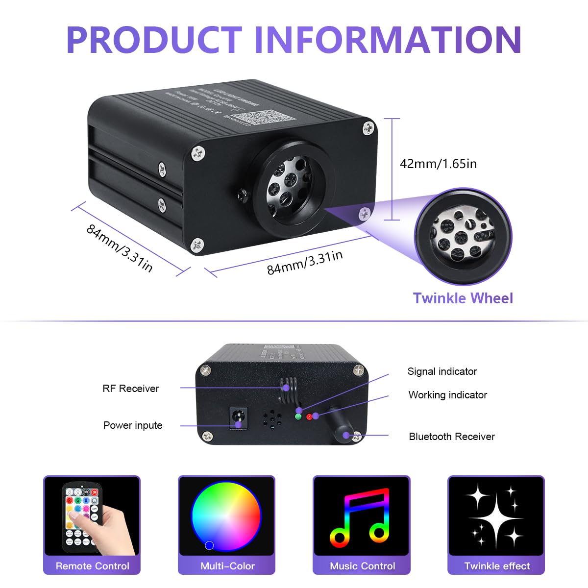 WEBUPAR Starlight Headliner Kit, RGBW Fiber Optic Lights, 600pcs 0.03in 13.1ft, Bluetooth & Remote Control, Multicolor