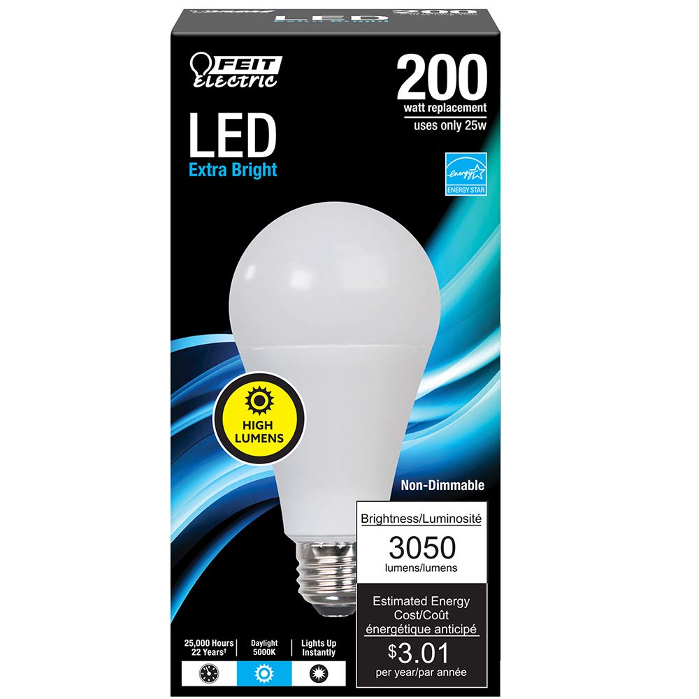 Feit Electric A21 LED Light Bulb, 200W Equivalent, 3050 Lumens, E26 Base, 5000K Daylight, Non-Dimmable, OM200/850