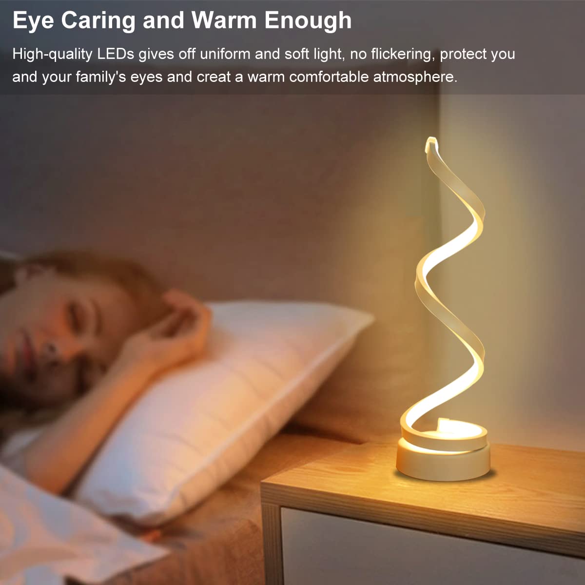 Besketie Modern Spiral Table Lamp, Dimmable Table Lamps For Bedroom, 12W Led Desk Lamp For Living Room, 3 Colors 10 Brightness B