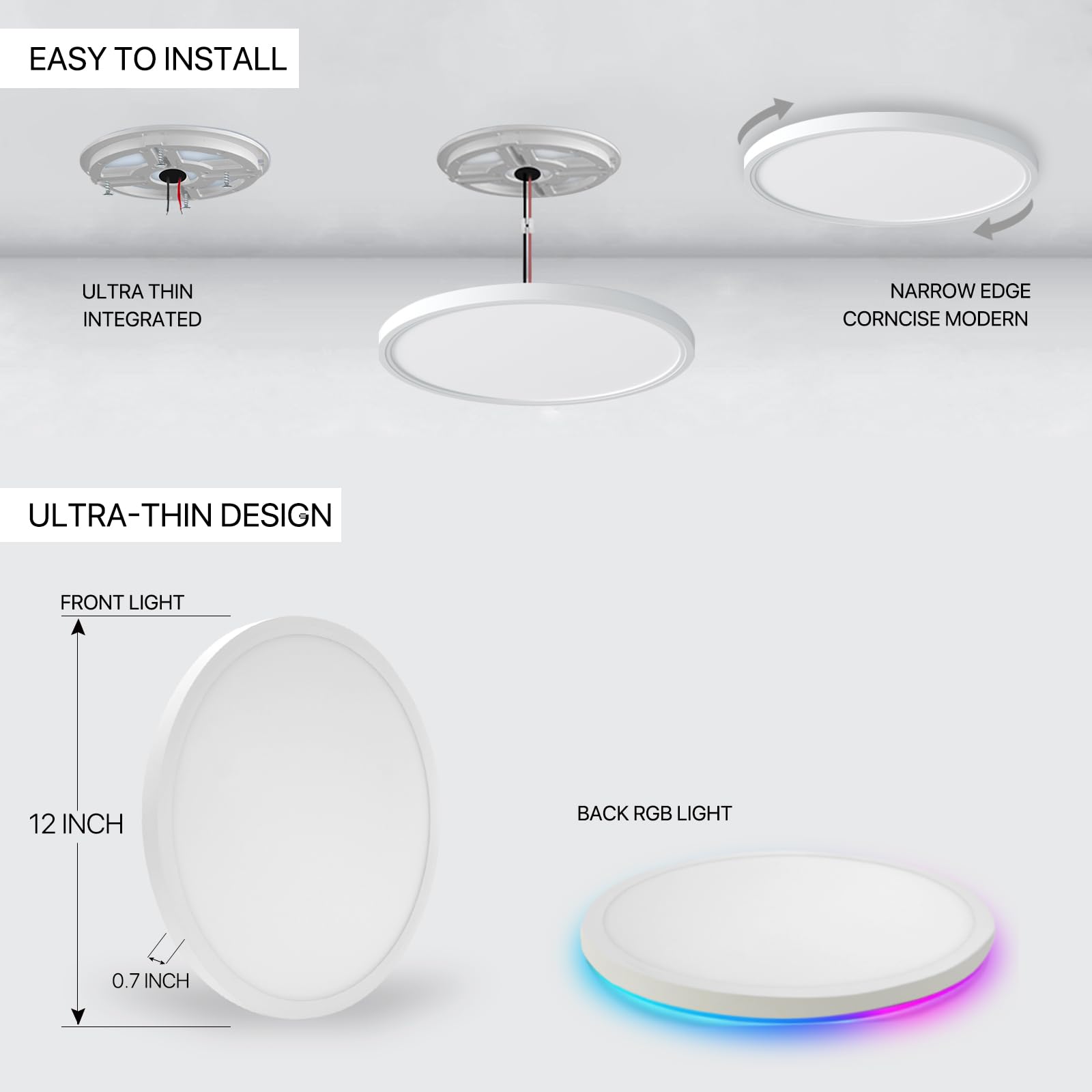 Smart Led Ceiling Light Wifi,12Inch Rgb Flush Mount Lighting Fixture With Remote,Color Changing Light Fixture For Bedroom,Dimmab