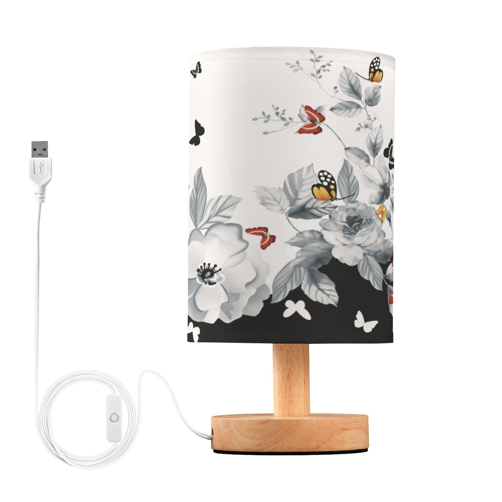 ALAZA Table Lamp with USB Port Bedside Lamp Oriental Butterfly Cherry Blossom Small Nightstand Lamp Desk Lamp for Bedroom Gifts 