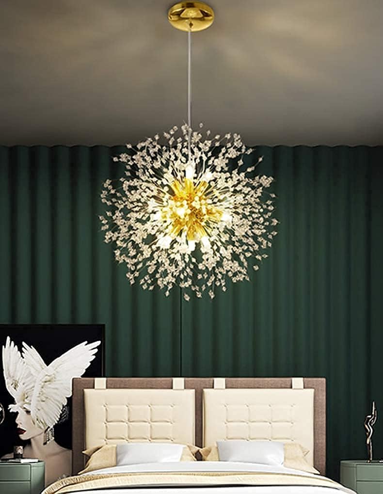 Vikaey Modern Dandelion Firework Chandelier, Gold Dining Room Chandelier, Crystal Hanging Pendant Lighting Fixture For Living Room, Bathroom, Bedroom, Entryway, 12-Light