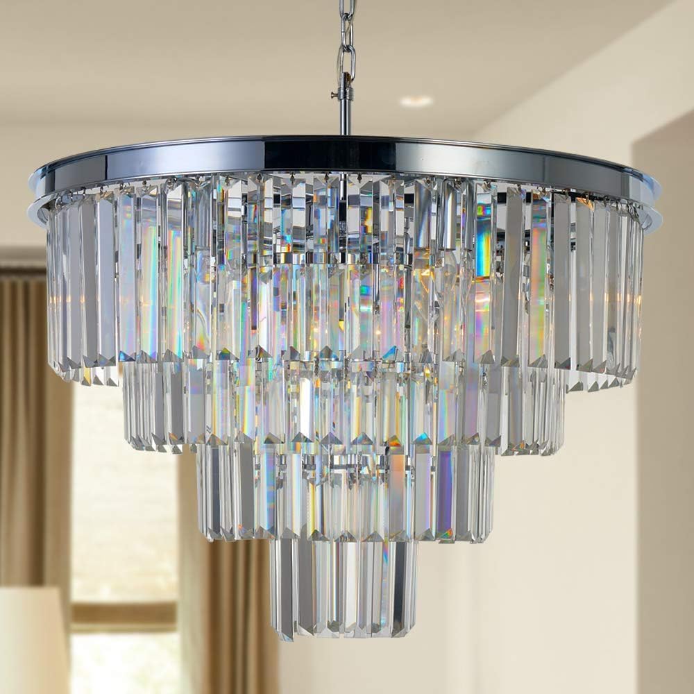 Meelighting Chrome Crystal Modern Contemporary Chandeliers Pendant Ceiling Light 4-Tier Chandelier Lighting For Dining Room Living Room Bedroom Girls Room 9 Lights Dia 23.6"