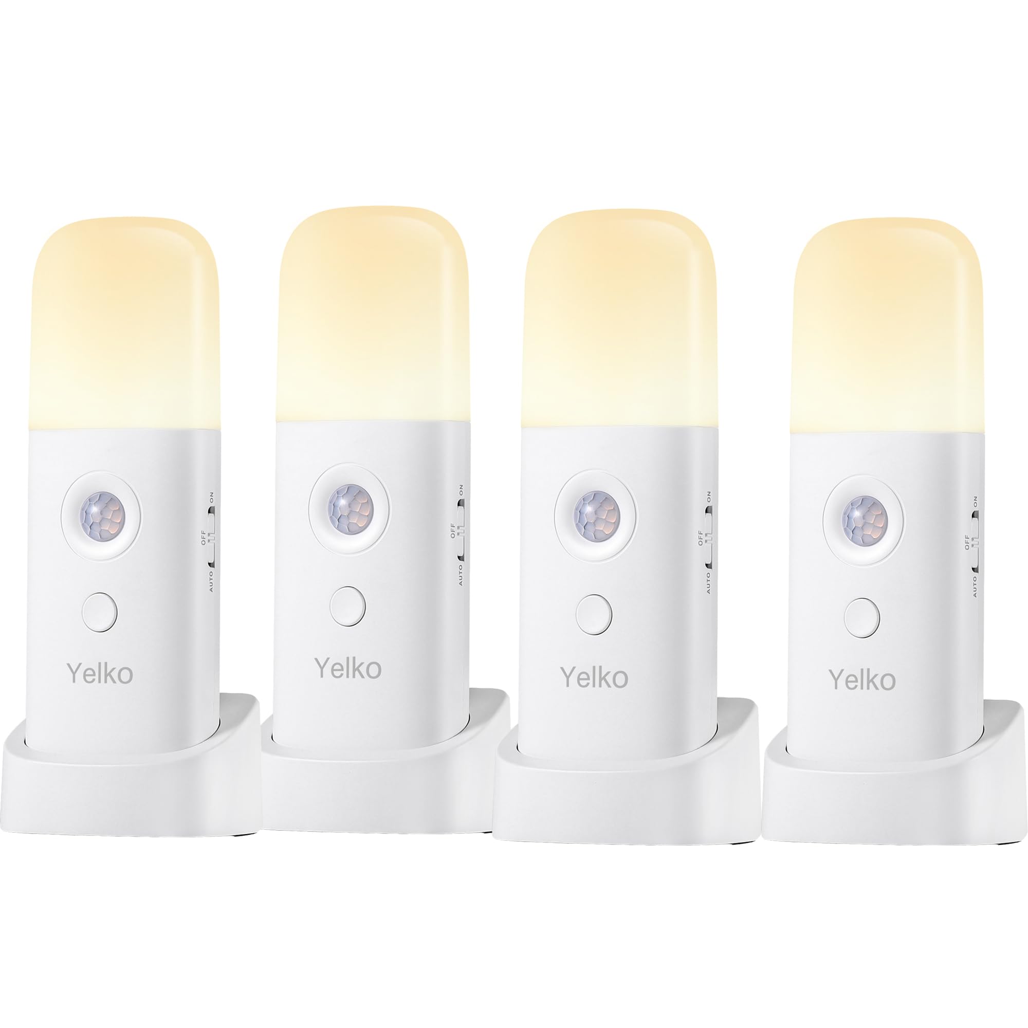 YELKO Motion Sensor Night Lights, Rechargeable Dimmable Table Lamp, 4 Pack, Warm White, Model YK0304Y