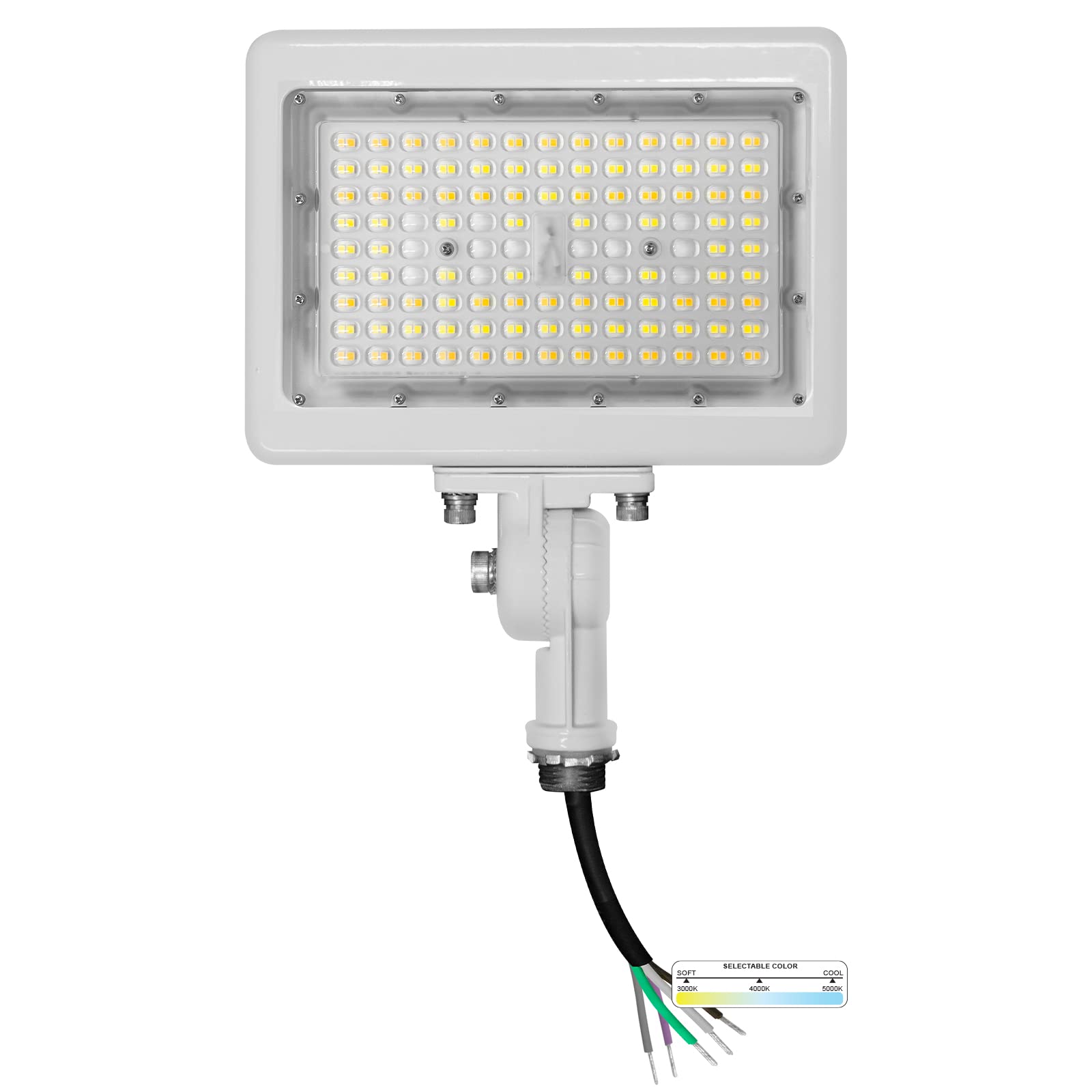 Nuwatt 90W Led Flood Light, 3Cct 3000K/4000K/5000K Selectable, Ip65 Waterproof Lighting, Adjustable Knuckle Mount, 12600Lm, 0-10V Dimmable, 120-277V, Outdoor Security Floodlight For Yard, White, Ul