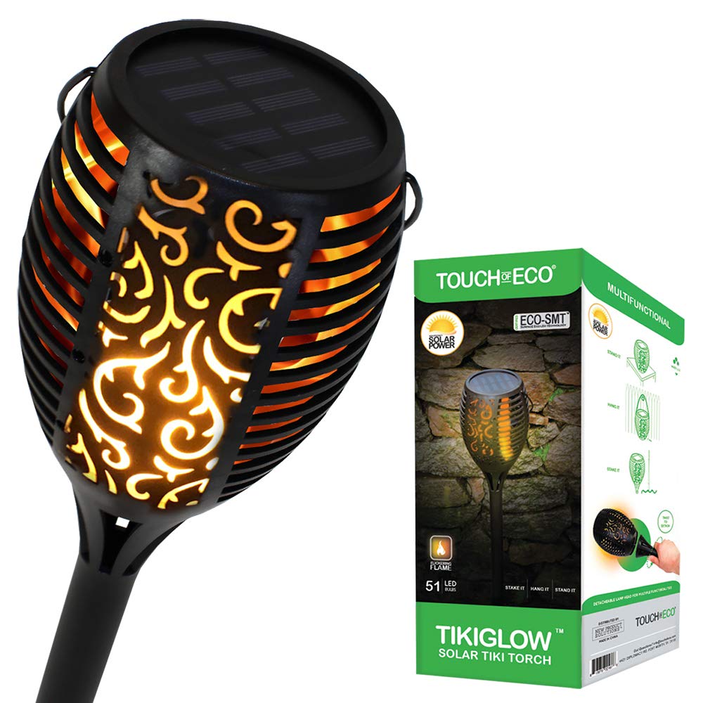 Solar LED Tiki Torch 3.8 Tall - Outdoor, Flickering Flames, Landscape Lights, Dusk to Dawn, Weather Resistant - for Lawn, Garde