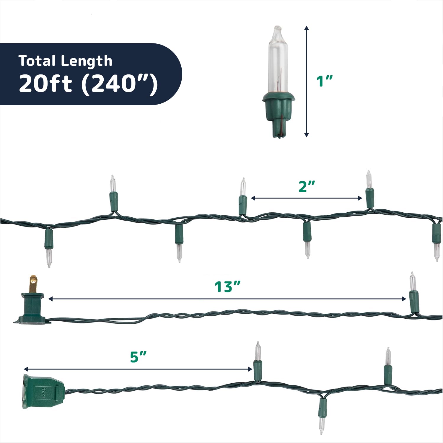 PREXTEX 100 Count Clear Christmas Tree Lights - 20 ft Ultra Bright Indoor/Outdoor String Lights with Green Wire
