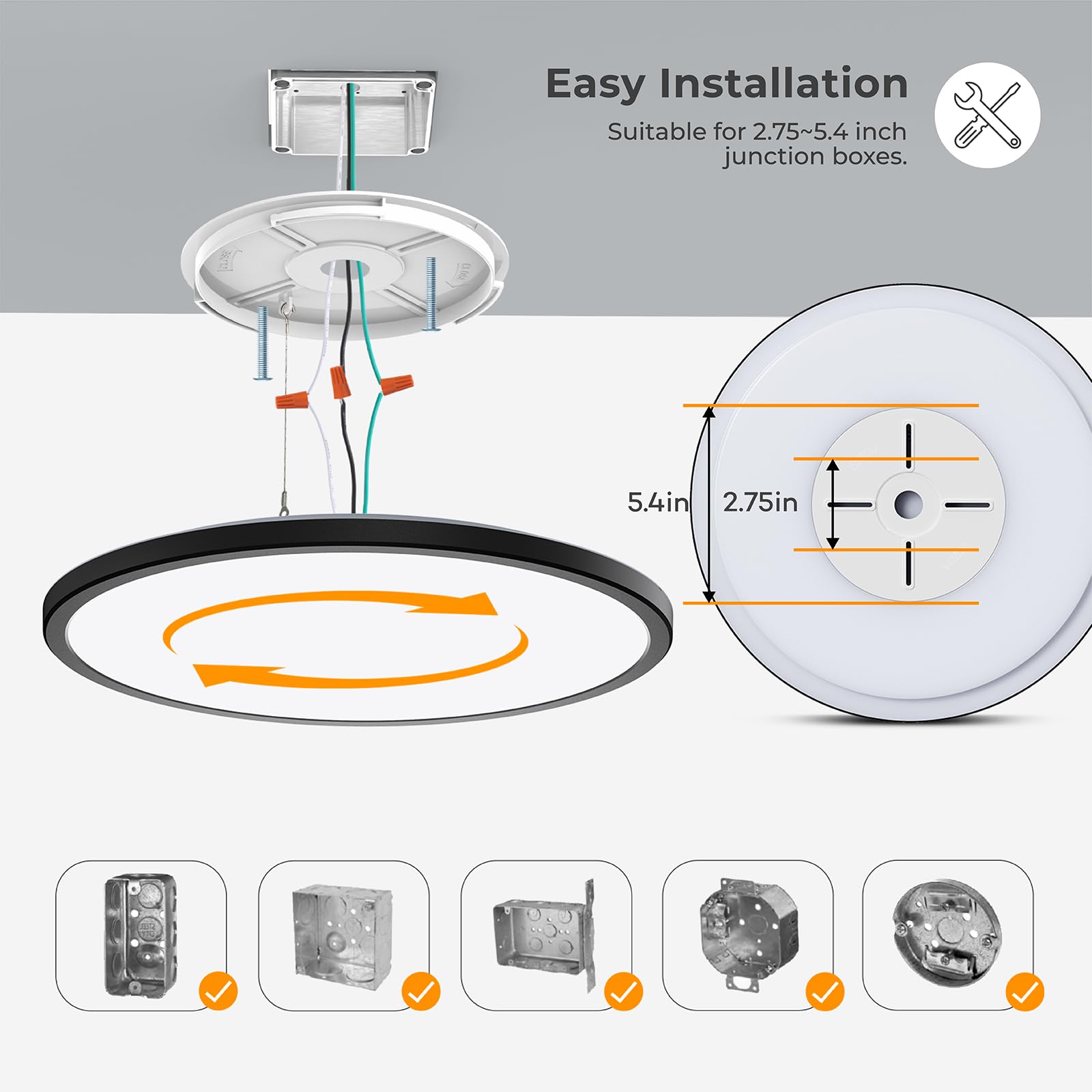 Matane 15.4In Dimmable Led Flush Mount Ceiling Light With Night Light  36W Ceiling Lighting Fixture  3000K/4000K/5000K Selectable  Low Profile Ceiling Lights For Bedroom  Kitchen  Hallway  Black