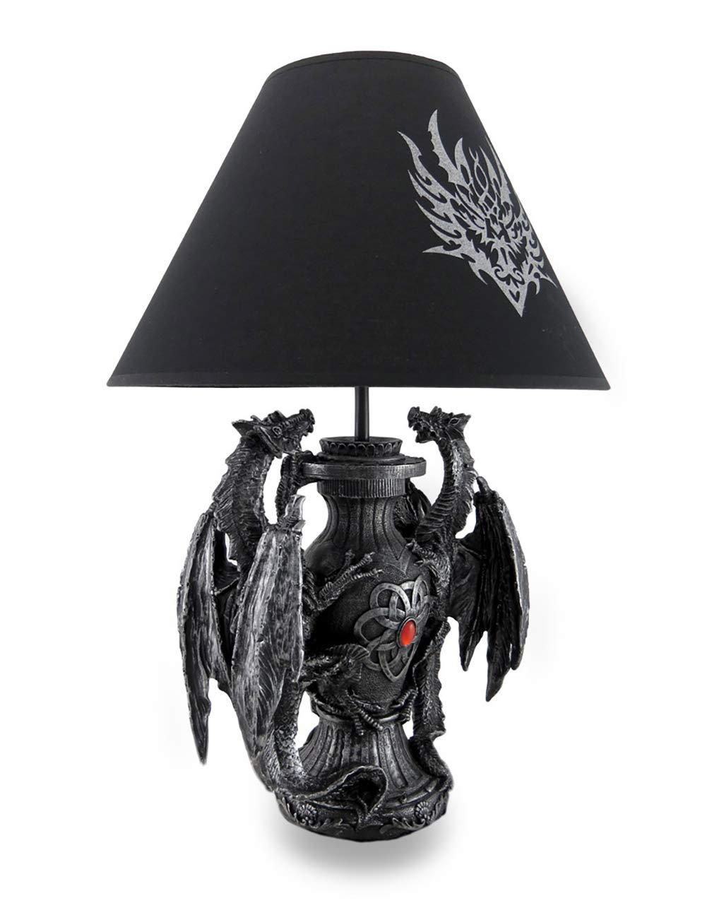 Zeckos Gothic Guardians Table Lamp - 19" Resin Medieval Dragon - Black Tribal Shade - Model HD37749