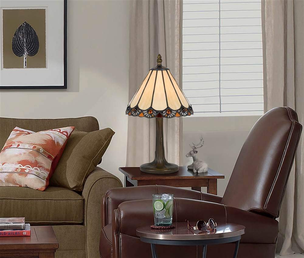 Cal Lighting Tiffany Accent Lamp, 40W, 8inx8inx13.5in, Zinc Cast Base, Antique Brass, Model BO-2382AC