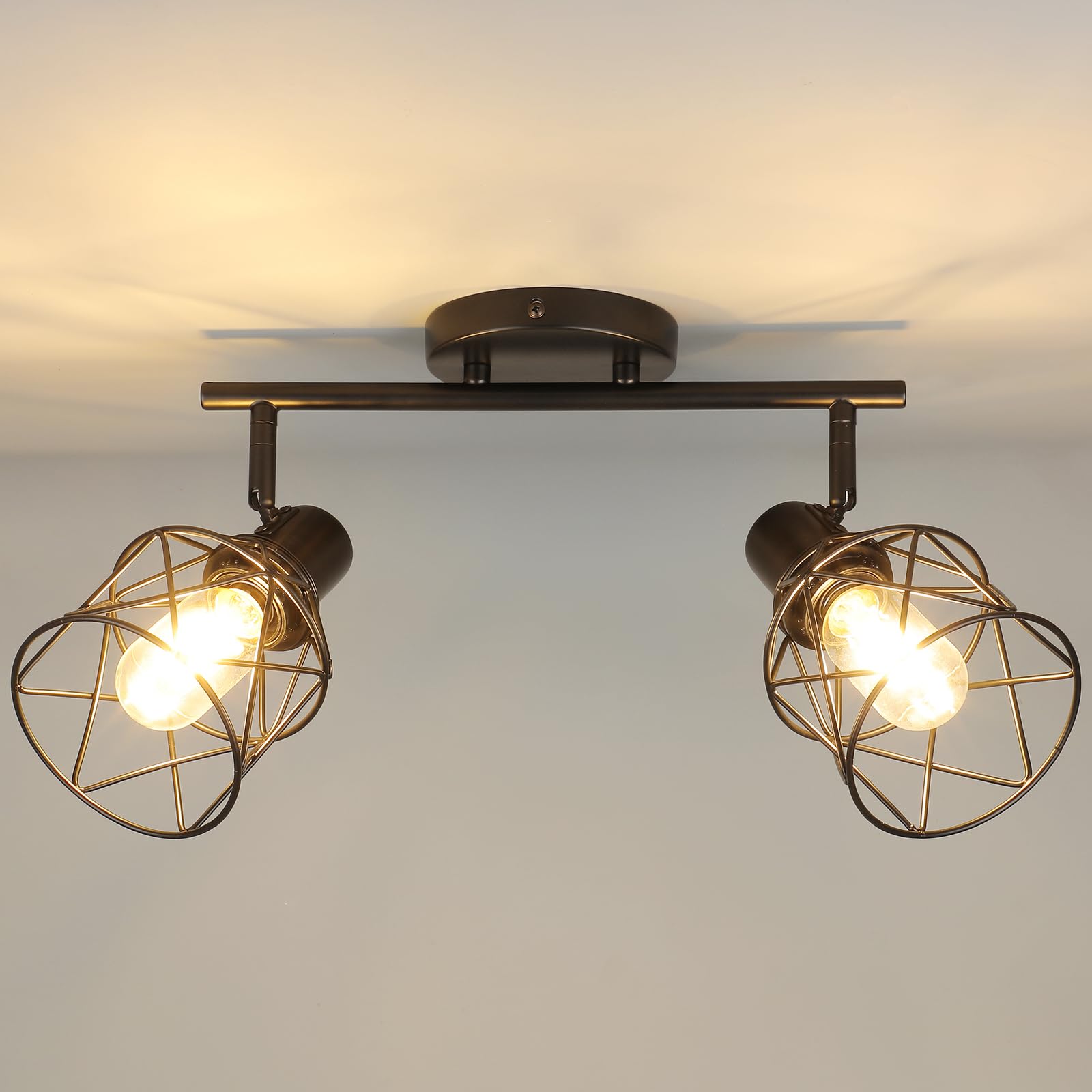 Wilon Industrial Track Lighting Fixtures Ceiling, 2 Light Kitchen Ceiling Light Rotatable Spotlight Fixtrues E26 Base Wall Light