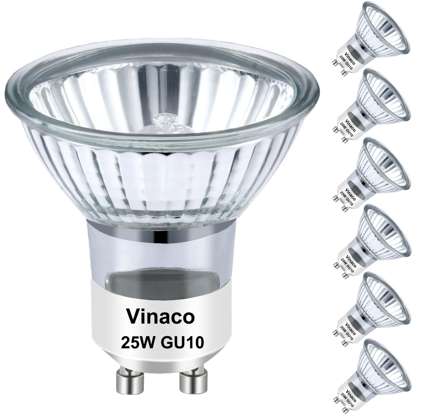Vinaco Halogen GU10+C 120V 25W Long Lasting  Candle Warmer lamp Bulb 25 watt Warm White 2800K  Dimmable 25watt MR16 with Glass Cover for Track Lighting  Range Hood  Pack of 6