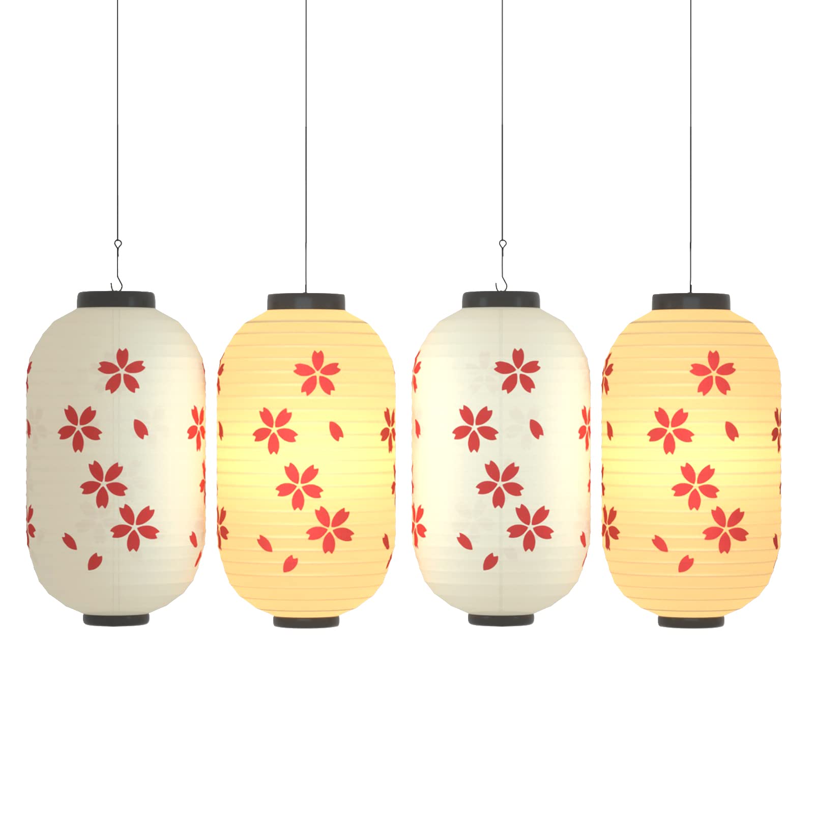 Traditional Japanese Style Beige White Silk Cherry Blossom Lantern 8 x 14 Inch, ZUEXT Set of 4 Waterproof Indoor Outdoor Festiva
