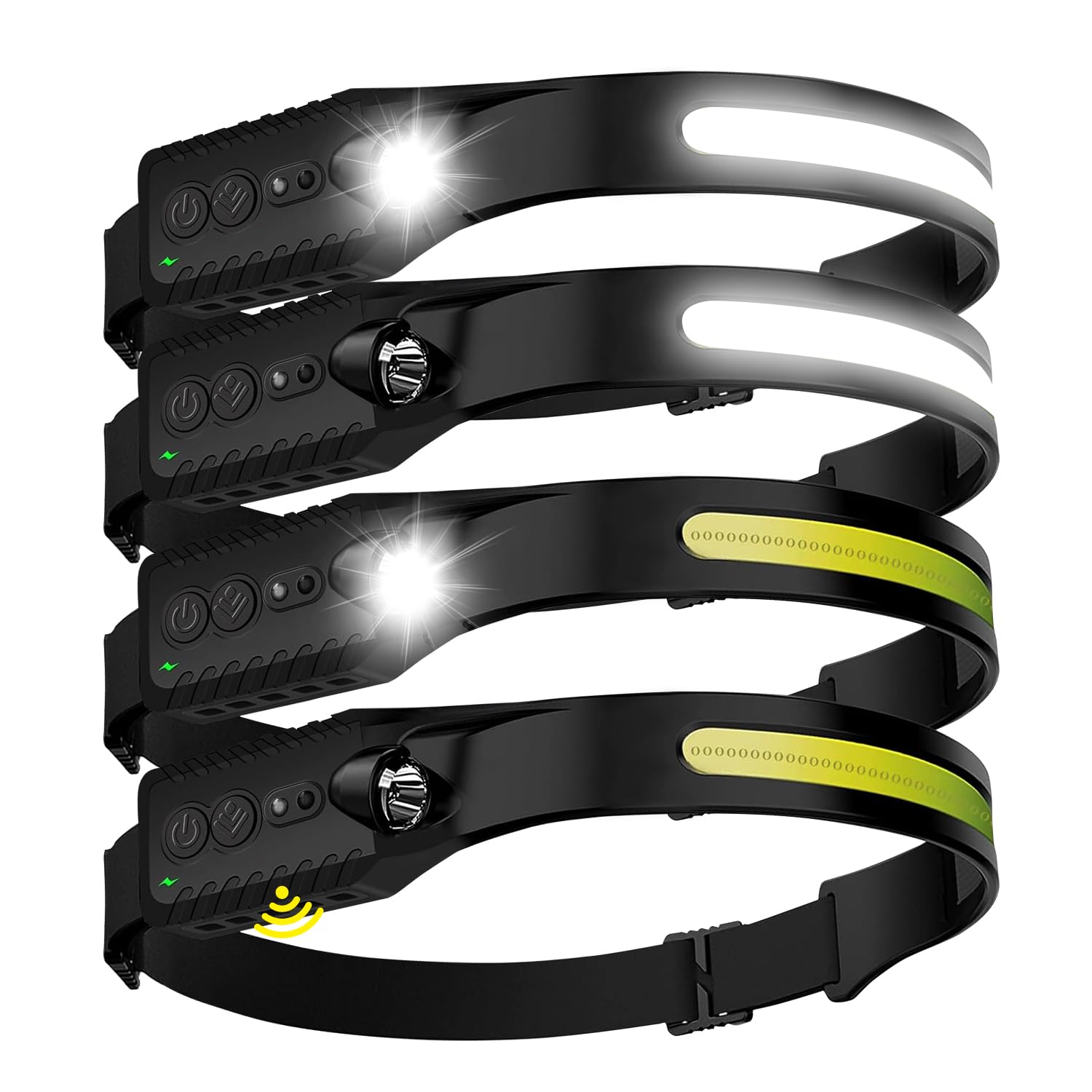 Nessciera Rechargeable LED Headlamp  400 Lumens  230 Wide Beam  USB-C  IPX4  5 Modes - Lightweight  Adjustable Headband; Hard Hat Clips for Camping  Hiking  Running  Repairs & Gift (4 pack  Black)