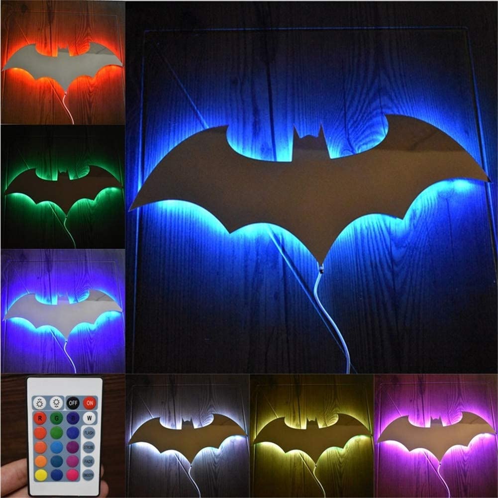 Led Bat Night Light Superhero Cool Signal Lamp With 16 Colors Remote Control Wall Sconce Acrylic Engraved Neon Sign Lightdecor F