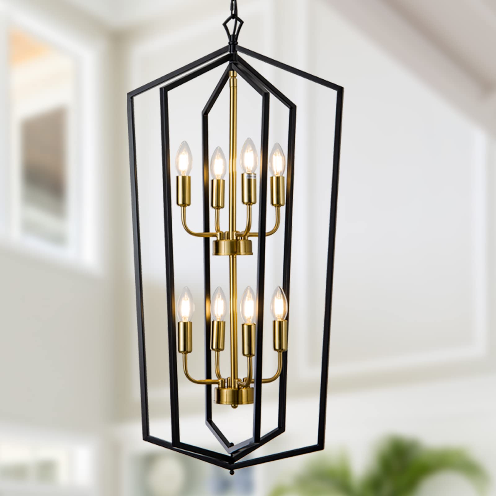Lanhall 8-Light Farmhouse Pendant Chandelier Metal Black + Brushed Brass for Kitchen Island Dining Room Foyer Model 500-100-1039