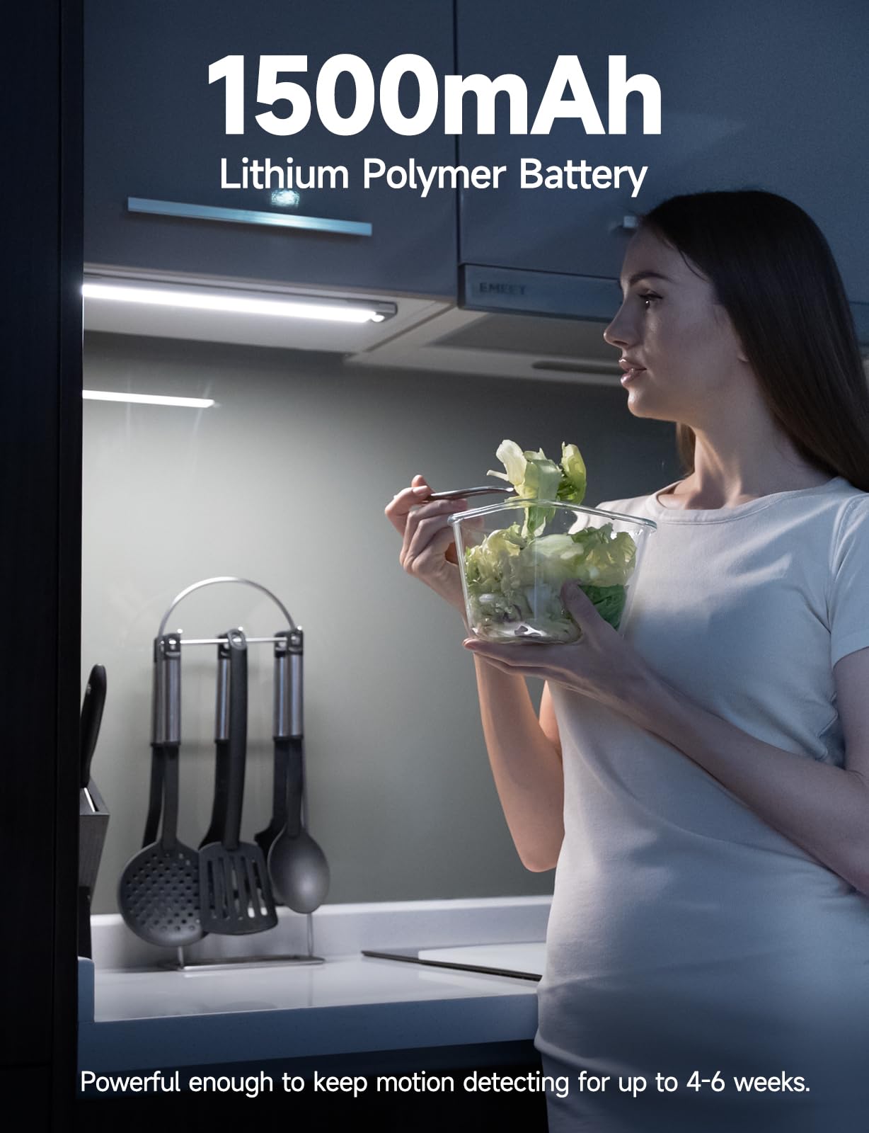 Yiger 40 Led Under Cabinet Lighting, Rechargeable Motion Sensor Night Light, Silver-White, 2 Pack