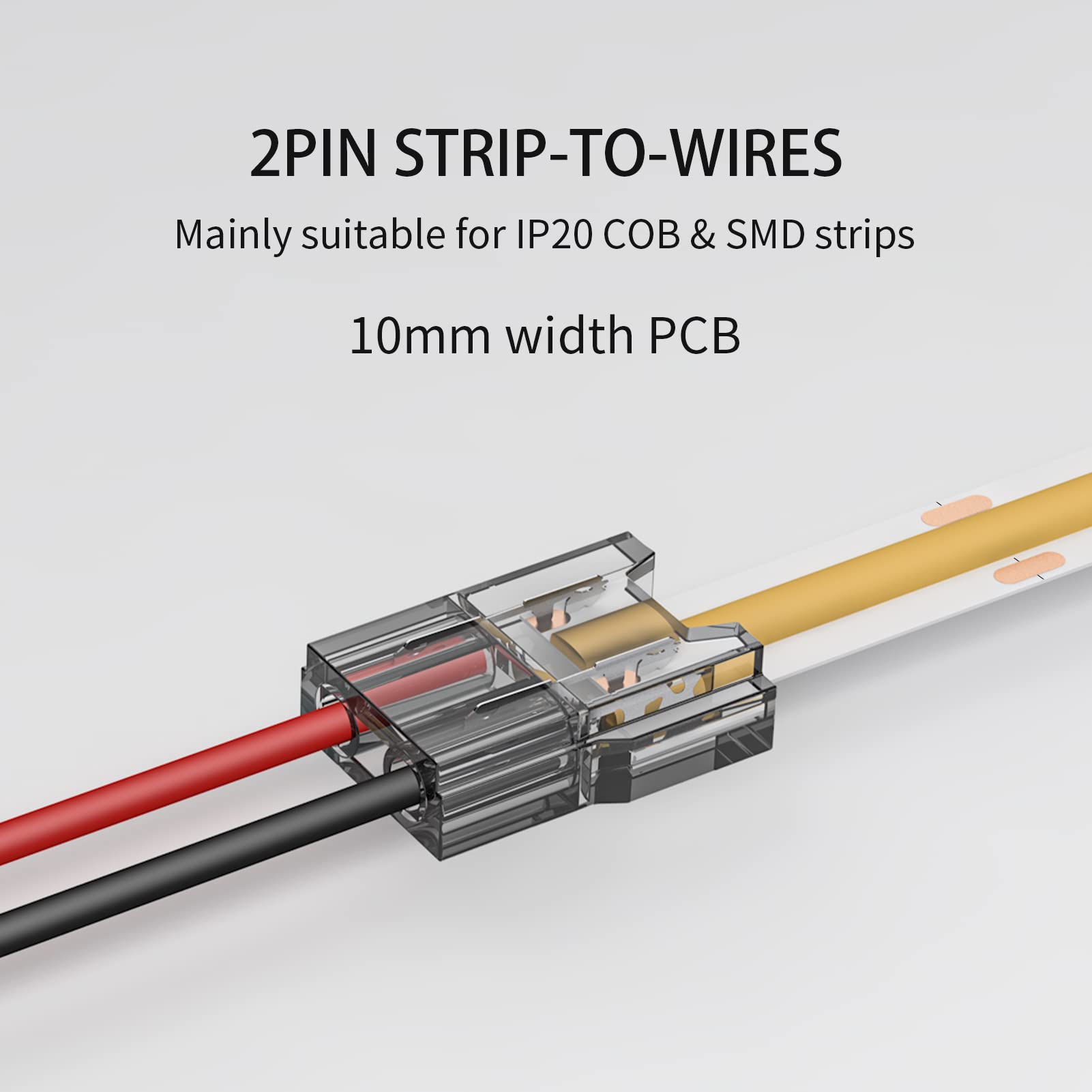 Visdoll Cob Led Light Strip Connectors 20Pcs 10Mm 2Pin Strip To Wires Led Tape Light Connectors,Transparent Solderless No Dark A