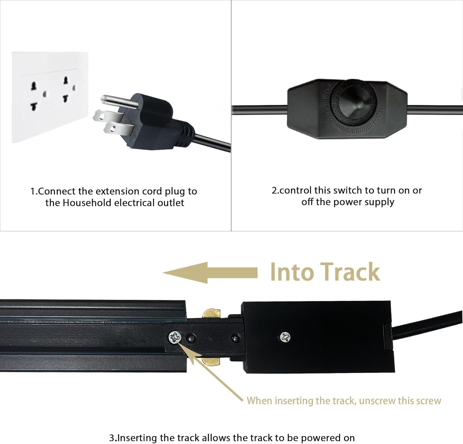 Bravsekai Track Lighting Live End Cord Kit, 9.84Ft H Track Live End Feed Connector, Suitable For H Type Single Circuit 3-Wire-1
