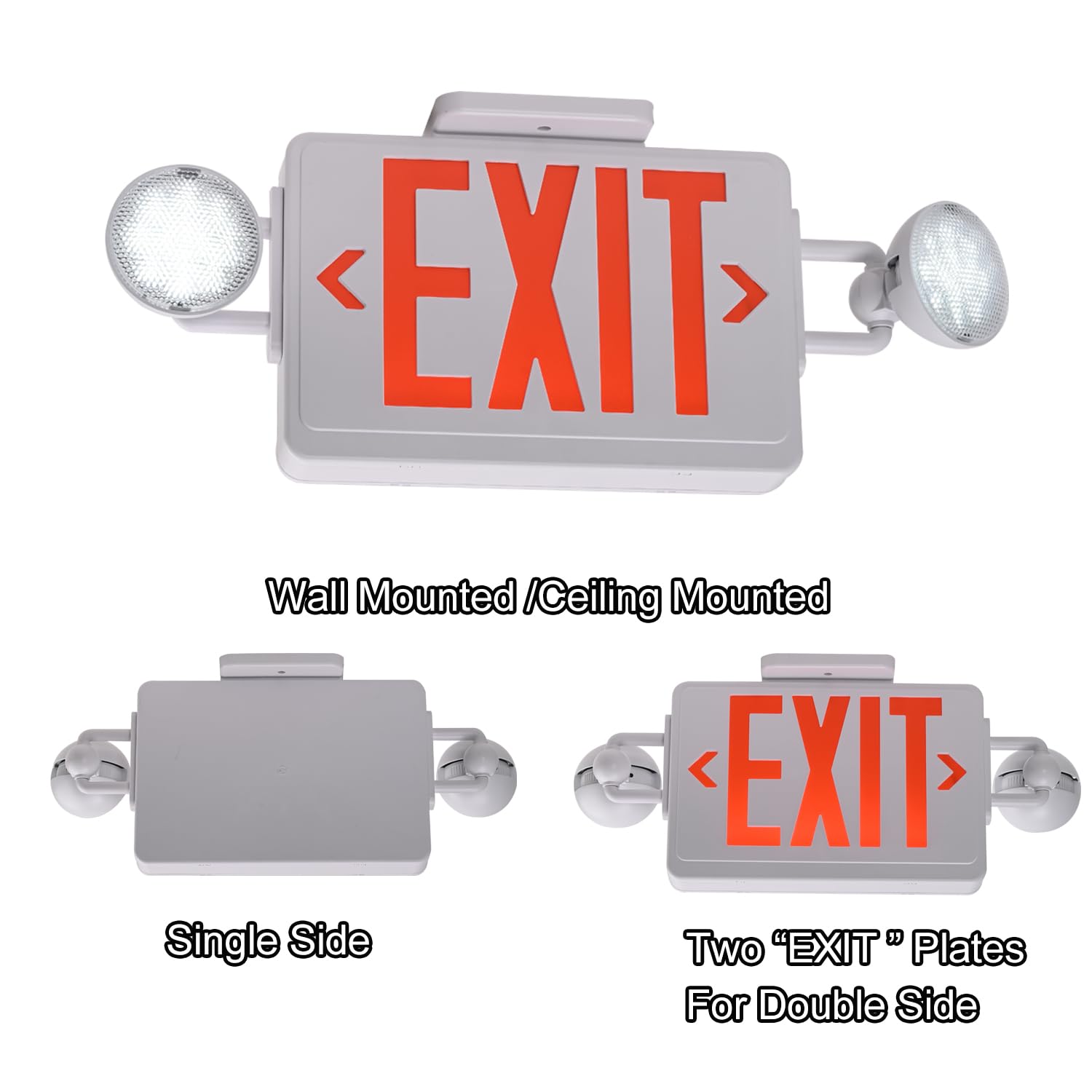 Apmeetlux Emergency Exit Sign With Lights Battery Backup, 200Lm 3Hours Plug In Red Exit Signs With Emergency Lights For Business